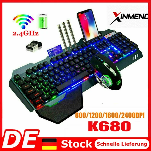 Wireless Gaming Tastatur Maus Set 2.4G Hz Funk LED Beleuchtet für PC Laptop PS4