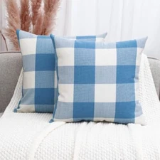 CARRIE HOME Light Blue and White 18" x 18" (Pack of 2) Light Blue Buffalo Plaid