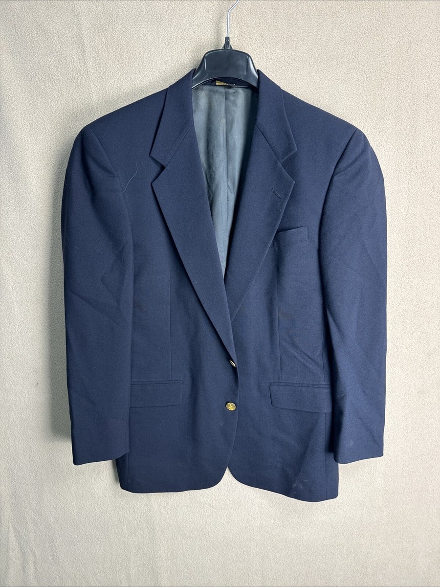 Austin Reed Men's 40R 100% Wool 2 Gold Button Blazer Navy