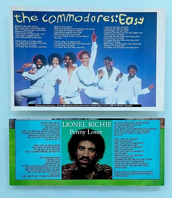 LIONEL RICHIE # Adverts Songwords / All Night Long Hello Easy - COMMODORES 