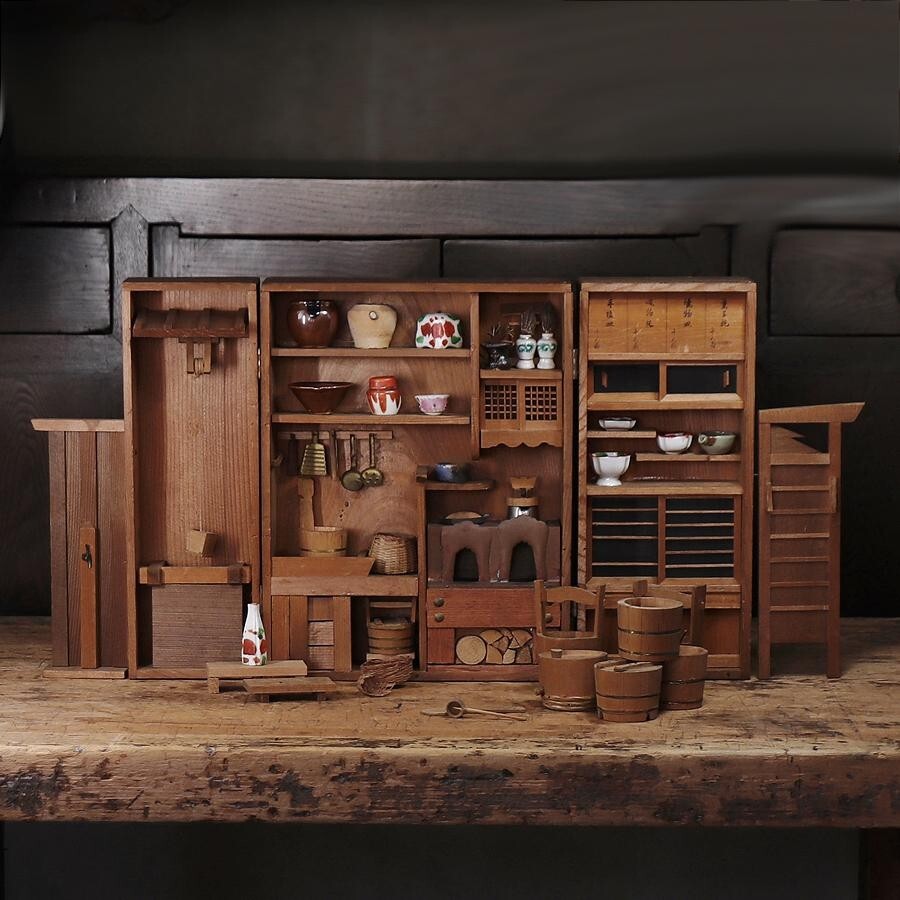 Japanese Miniature Kitchen Utensils Vintage Foldable Doll House 25.4x12