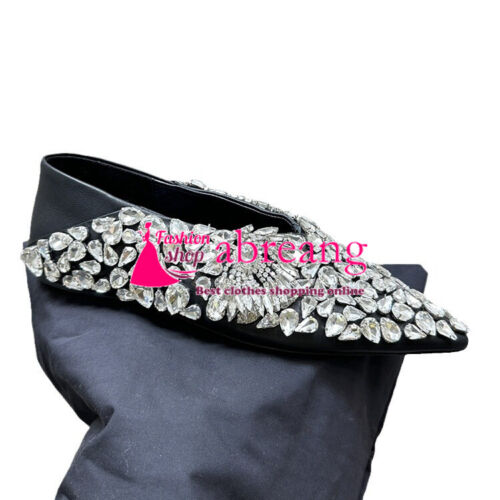 Crystal Diamond Full Sky Star Pointed Flat Heels Fashion Single Shoes Low Top - Picture 1 of 18