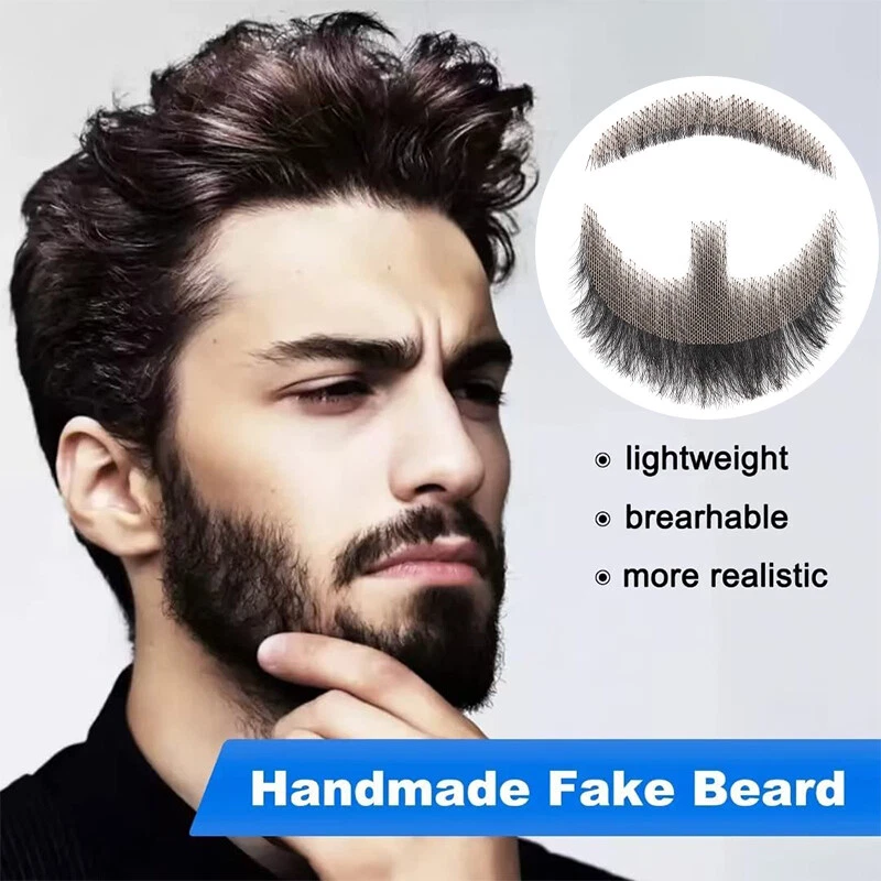 Echthaar Kunstgesicht Bart Herren Schnurrbart Spitze Männer Beards Falsche Bärte - Bild 2 von 4