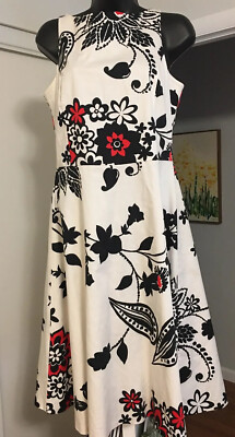B By Bessini Fit & Flare Dress ELBISE Black Red White Floral Knee Length 3 Italy