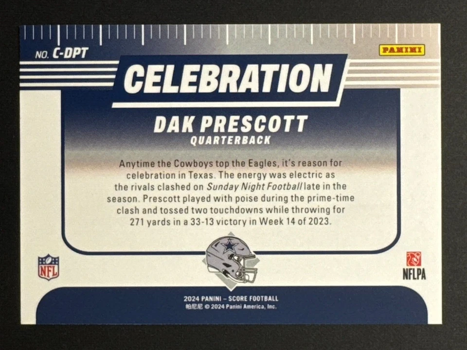 2024 Panini Score Dak Prescott Celebration #C-DPT Dallas Cowboys - Image 2 of 2