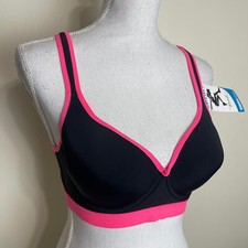 Youmita Athletic Sports Bra PADDED Wireless Keyhole Racerback BLACK Purple Lined