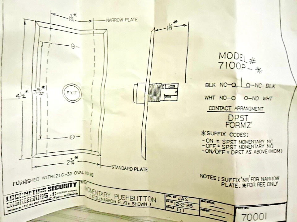 New LOCKNETICS Exit Model 7100P-ON/OFF Momentary Push Button Exit Switch NOS - Image 4 of 4