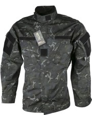ACU Combat Camo Shirt Mens Tactical Lightweight Ripstop Jacket Black Camouflage