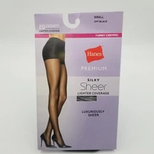 Hanes Premium Silky Sheer Lighter Coverage Pantyhose Off Black 20 Denier Small