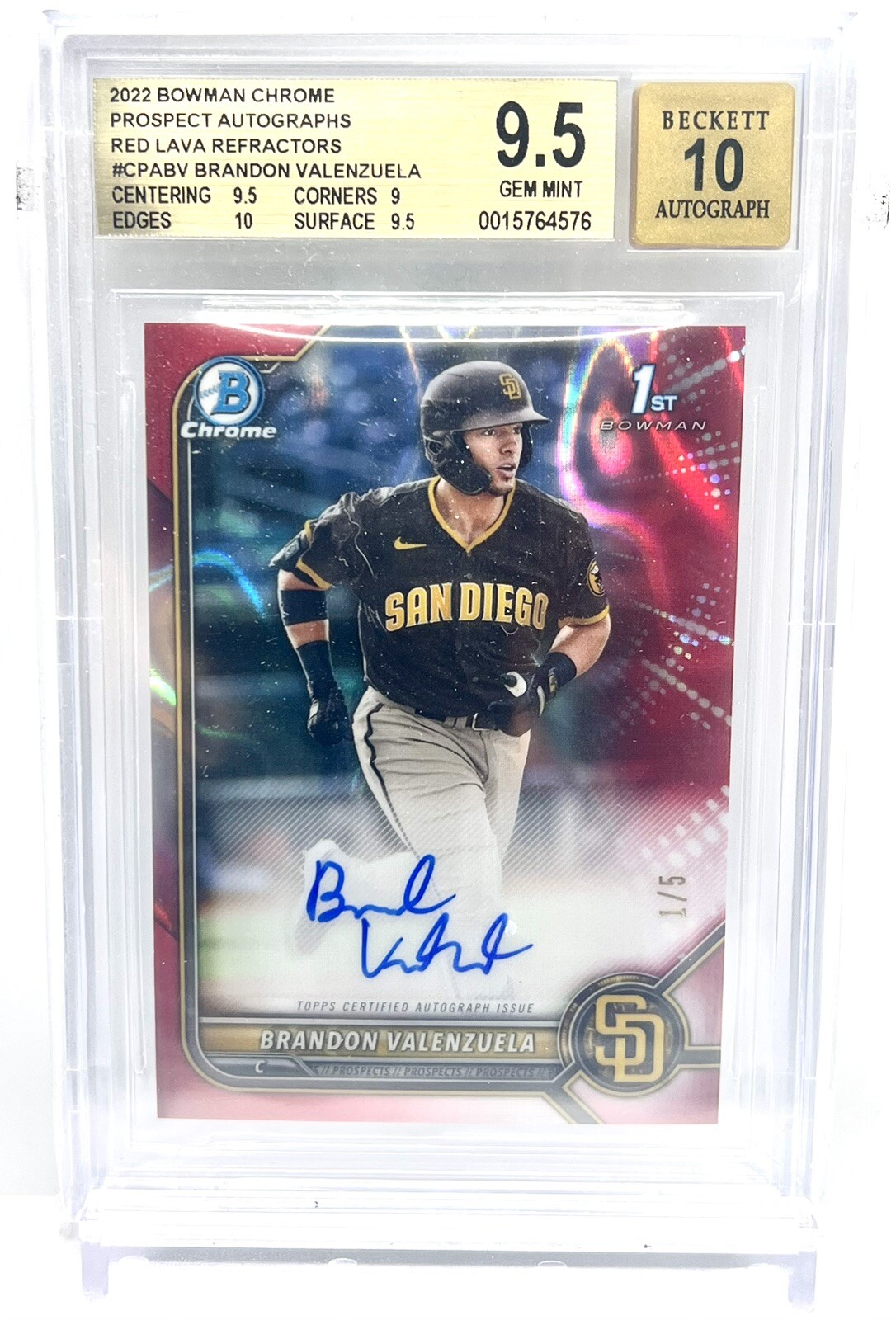 2022 Bowman Chrome Brandon Valenzuela Bowman 1st Red Lava AUTO #1/5 BGS 9.5