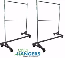 Only Hangers Commercial Double Rail Rolling Z Rack Black Base (SET OF 2)