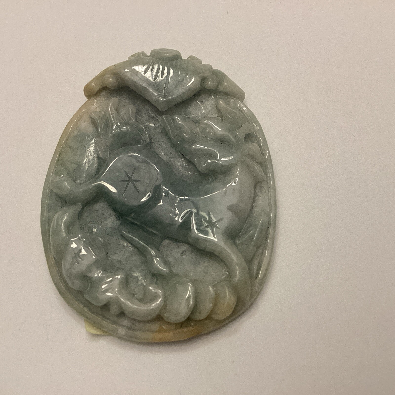 Green Jadeite Foo Dog Partially Translucent Penda… - image 1