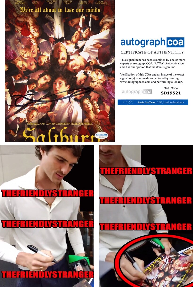 Foto firmada por Jacob Elordi "SALTBURN" 8x10 PRUEBA EXACTA d Hot SEXY Felix ACOA CERTIFICADO DE AUTENTICIDAD