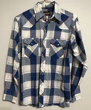 Vintage Wrangler Western Plaid Mens Long Sleeve Shirt Medium Pearl Snap Button