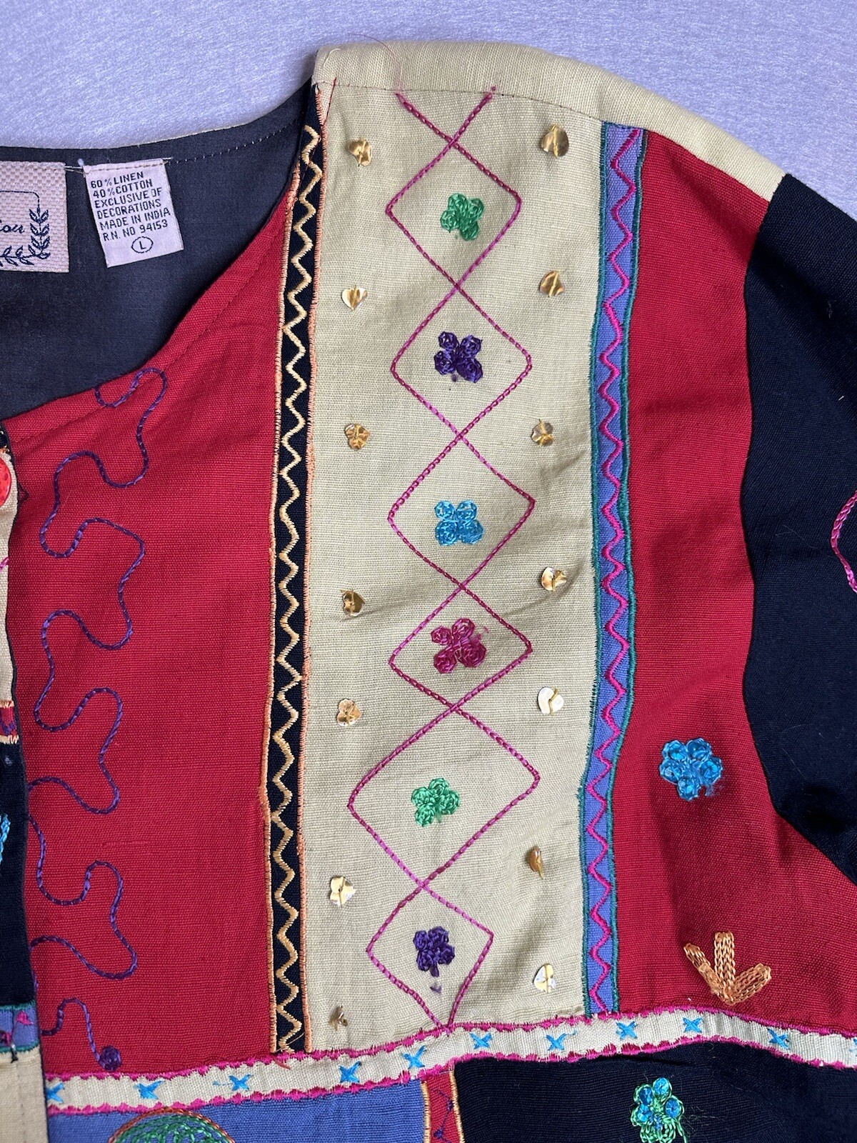 New Direction Patchwork Jacket Large Linen Blend … - image 4