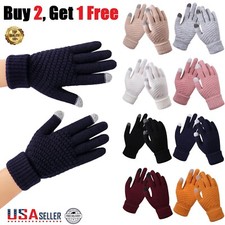 Women Winter Gloves Warm Fleece Lining Knit Touchscreen Elastic Cuff Gloves USA