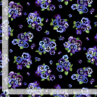 Pansies Small bouquet cotton Quilt fabric BTY Timeless Treasures 1894 Black