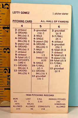   Strat-O-Matic Hall of Famers Lefty Gomez 1934 Double Sided Game Card  