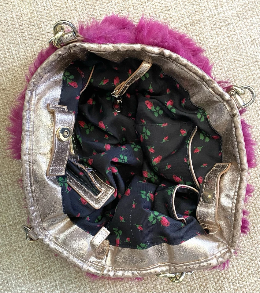 Cartera de Colección BETSY JOHNSON Rosa Imitación Piel Cadena Dorada Forro Floral ¡¡¡ÚNICA!!!! Foto 4 de 4