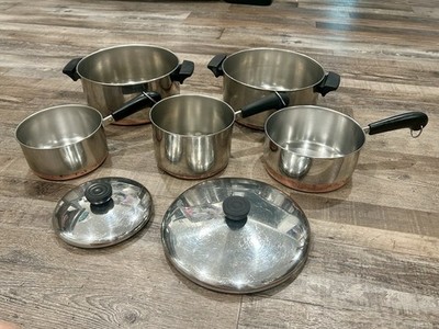 Vintage Revere Ware 7 Piece Set Pots/Saucepans with Lids Copper Bottom