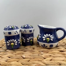 Oneida China Blue Floral Creamer and Salt & Pepper Shakers Set