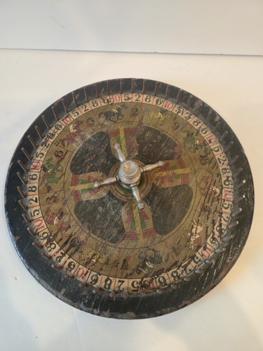 1920s Antique Wood Horse Racing Roulette Wheel