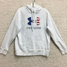 Under Armour Hoodie Medium Adult White Loose Freedom USA Flag Sweatshirt Womens