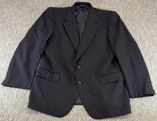 Burberry, VTG Burberry Suit 42R Mens 100% Wool Navy Blue Pinstripe Blazer Jacket Pockets