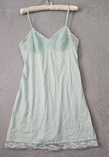 Vintage Vanity Fair Blue Nylon Sheer Full Slip Lace Trim Size 38 Made In USA