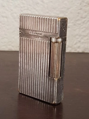 Ancien Briquet de collection S.T. DUPONT Paris plaqué argent, Vintage année 1970 - Photo 1/4