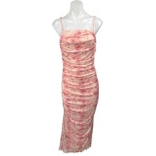 NEW Shein Pink Floral Ruched Sleeveless Cami Camisole Tank Midi Bodycon Dress M