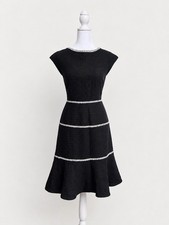 ANN TAYLOR $159 BLACK TWEED TIERED FLARE DRESS SZ 8