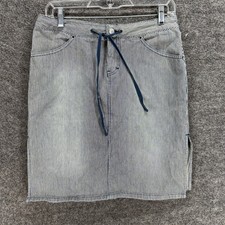 Unionbay Skirt Women 9 Gray Denim Light Wash A-Line Midi Drawstring Pockets