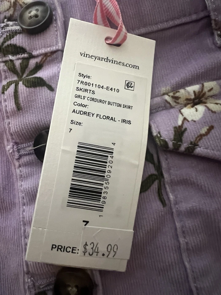 NWT Vineyard Vines Girls Sz 7 Purple w/ White & Beige Flower Button By Up Skirt - Image 3 of 4