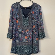 Lucky Brand Womens Shirt Size 1X Multi Floral Lightweight Stretch Boho Top