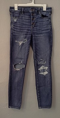 American Eagle Jeans Women 14 Blue Hi Rise Jegging Next Level Stretch Distressed
