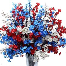 15 Bundles Red White Blue Artificial Baby  s Breath Flowers Silk Gypsophila Decor