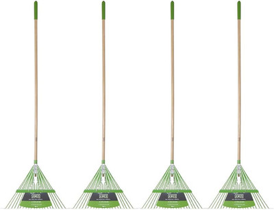 Efficient 4-Pack Durable Steel Tine Leaf Rake Set for Yard Cleanup