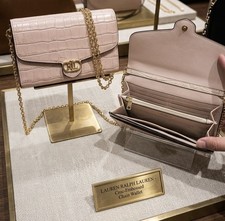 Lauren Ralph Lauren Croc- Embossed Chain Wallet Cross Body Bag- Blush Pink