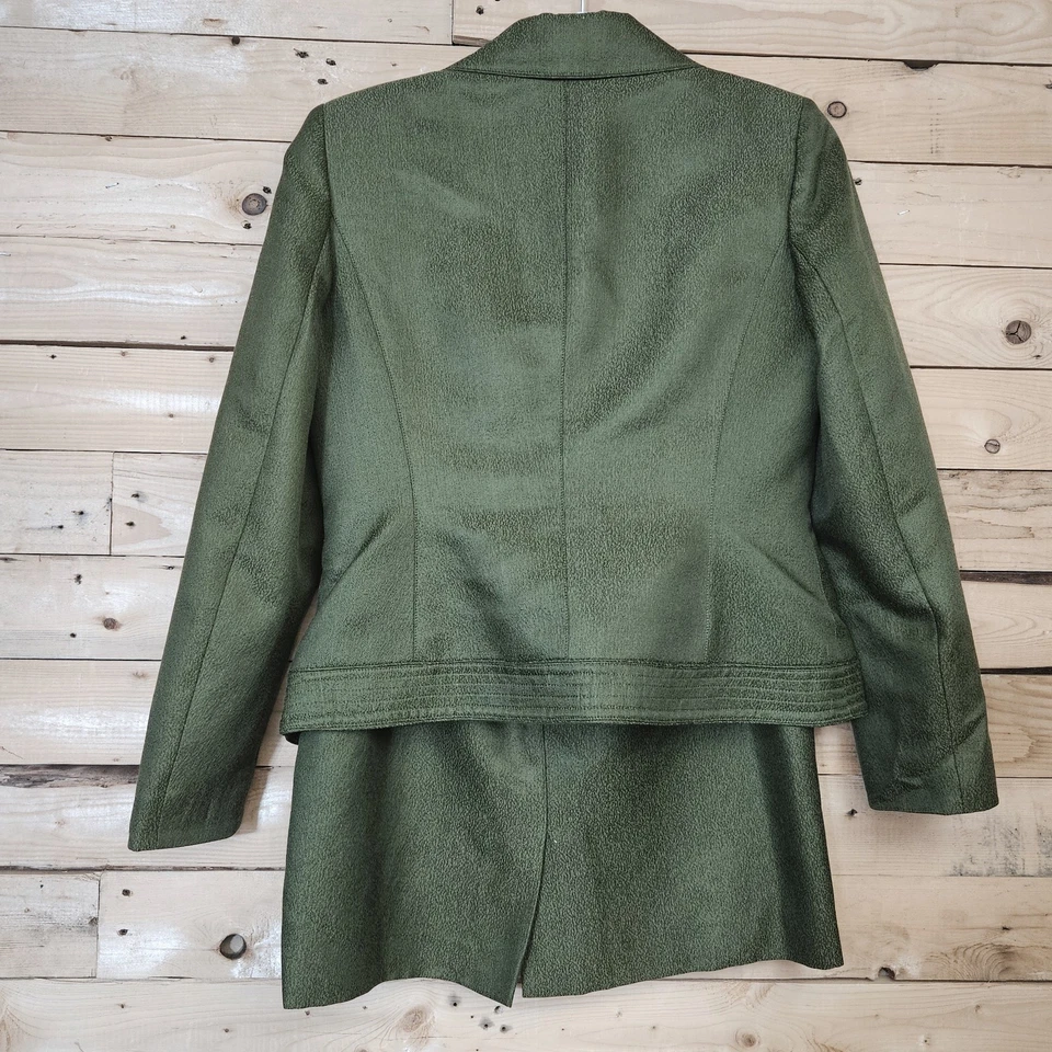 Albert Nipon 2pc Skirt Suit 8 Women's Wool Silk Green Peter Pan Collar Jackie - Image 2 of 4