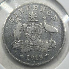 1918 Sixpence Coin - good Fine - Semi Key Date Silver Predecimal George V
