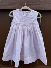 Petit Ami Pale Pink Smocked Baby Girl Dress Size 12M Embroidered Small Flowers