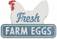 Fresh Farm Eggs Metal Sign - Vintage Farmhouse Kitchen Sign with Hen and Distres