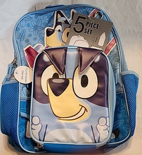 NEW Bluey 5-Piece Backpack Set Lunch Bag Gadget Case Water Bottle Carabiner