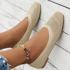 Women Pumps Comfy Knit Loafers Shoes Casual Breathable Low Heels Flat Shoes Size