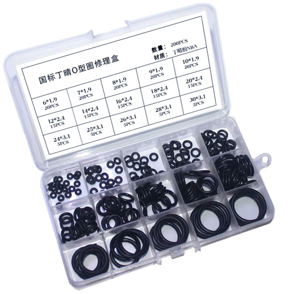 NETUME 200 Stück O-Ringe Set Verschiedene Größen Schwarz Gummidichtungen Wasserhahn