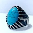 Natural Turquoise Ring 925 Sterling Silver Men's Bold Oval Signet Antique 11g