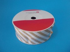 CELEBRATE IT White Gold Striped Christmas Wire Edge Ribbon 2.5" x 80'
