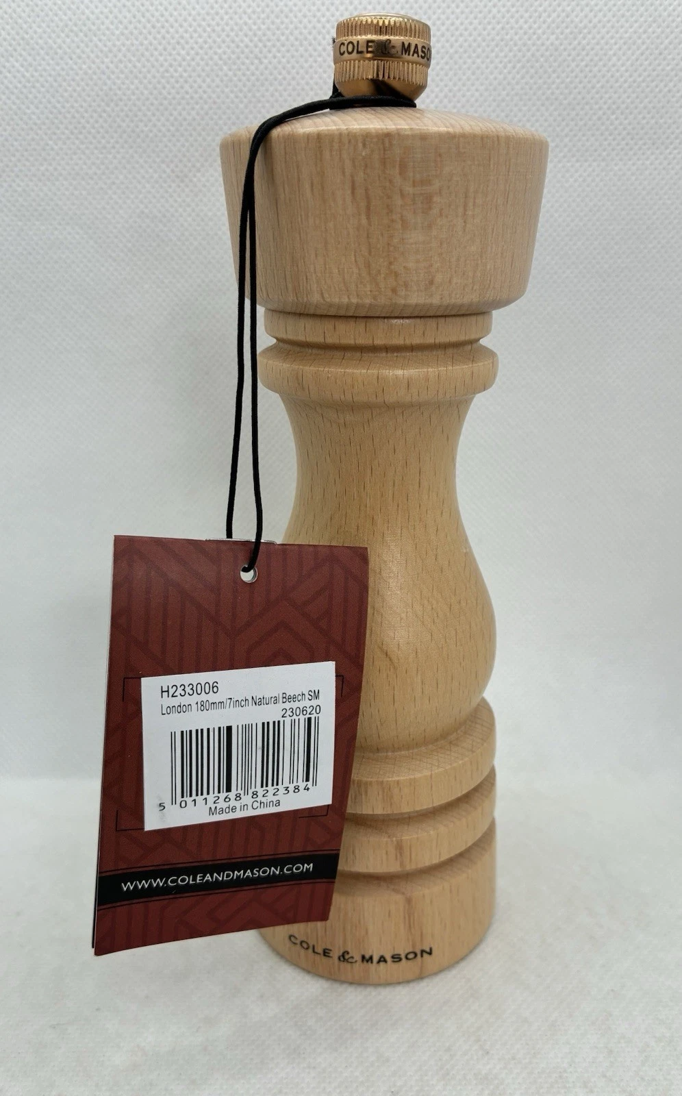 Cole & Mason London 180mm Beech Wood Salt Mill Grinder 7” New With Tag Gift