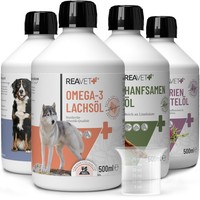 Reavet FutteröL Hunde 4 Sorten X 500Ml - Hochwertiges BarföL Hund Barf Zusatz